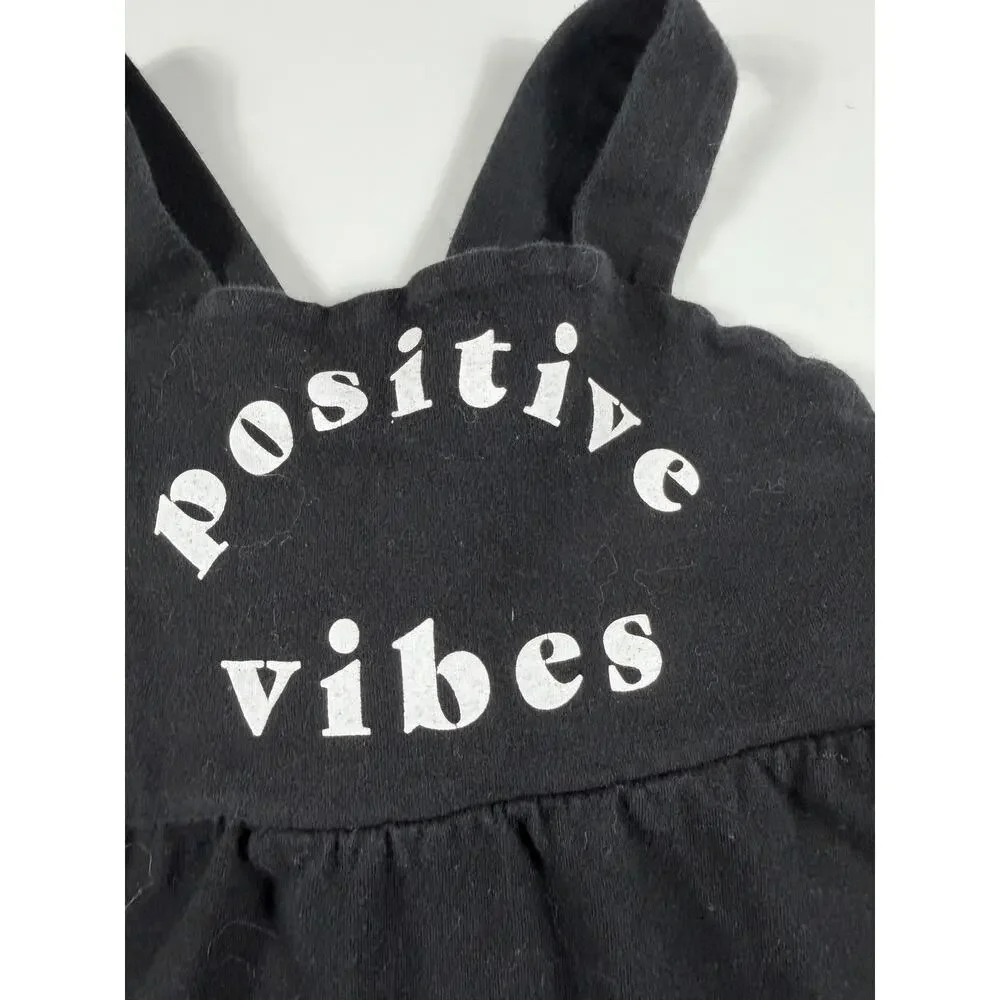 Tiny Tribe Positive Vibes Black Cotton Dress Girls Size 4